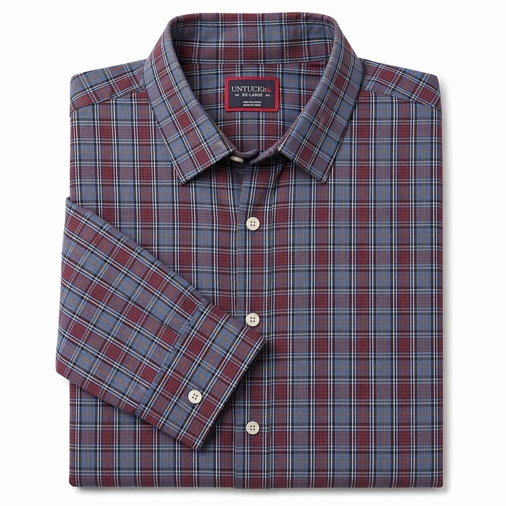 UNTUCKit Mens 2XL Macallan Blue Red Plaid Button Up Shirt Long Sleeve Polyester